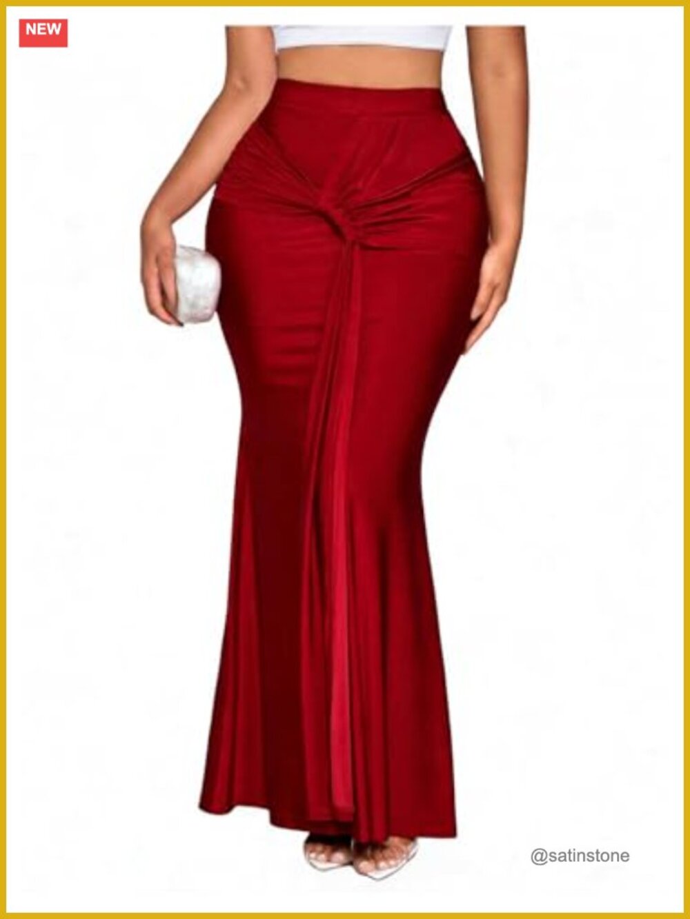 Women's Twist Front Fishtail Maxi Skirt High Waisted Ruched Bodycon Party